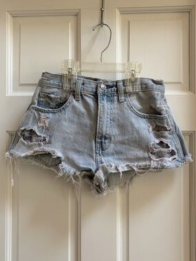 Rippled Light Blue Jean Shorts